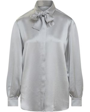 Alberta Ferretti Solid Shirt Collar Top - Gray