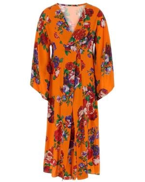 Moschino Multicolor V-Neck Floral Print Dress - Orange