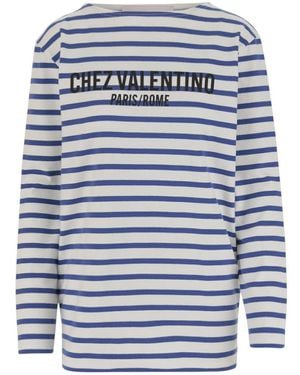 Valentino Logo Striped T-Shirt - Blue