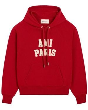 Ami Paris Boxy Logo Hoodie - Red