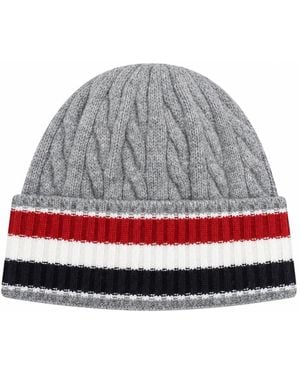 Thom Browne Stripes Beanie Cap - Grey