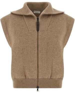 Brunello Cucinelli Knitted Shirt Collar Sweater - Brown