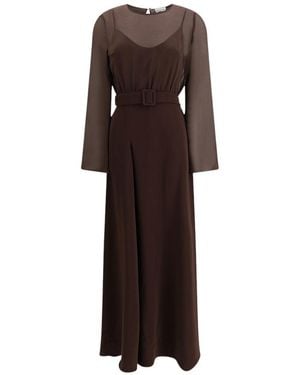 P.A.R.O.S.H. Round Neck Maxi Dress - Brown