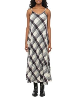 Woolrich Blackwhite Checks V Neck Midi Dress
