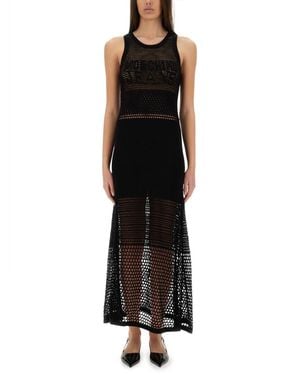 Moschino Open-Knit Maxi Dress With Signature Logo - Black
