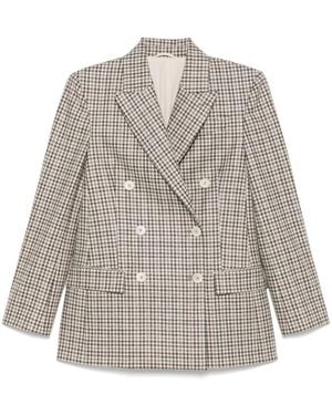 Brunello Cucinelli Checks Notched Lapel Blazer - White