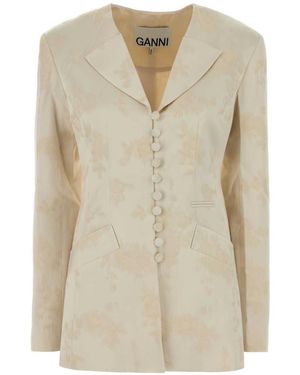 Ganni Jacquard Notched Lapel Blazer - Natural