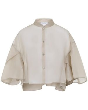 Max Mara Solid Mandarin Collar Top - Gray