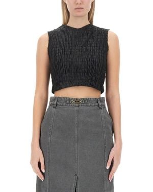 Patou Textured Round Neck Top - Black