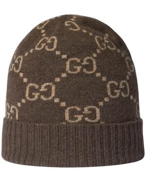 Gucci Gg Logo Beanie Cap - Brown