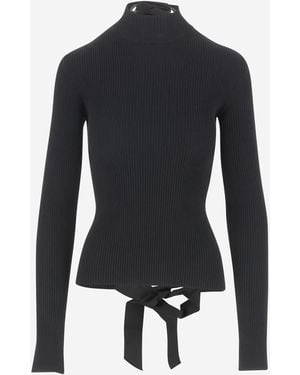 Balenciaga Lace-Up Fitted Turtleneck Top - Blue