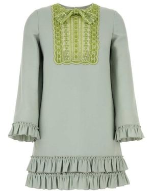 Valentino Bead Sequined Bow Ruffled Mini Dress - Green