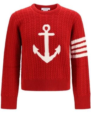 Thom Browne Knitted Crew Neck Sweater - Red