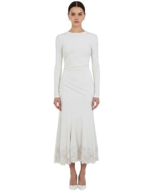 Alberta Ferretti Ivory Crew Neck Midi Dress - White
