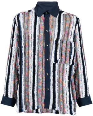 VITELLI Striped Knit-Panel Shirt - Blue