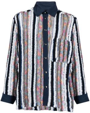 VITELLI Striped Knit-Panel Shirt - Blue