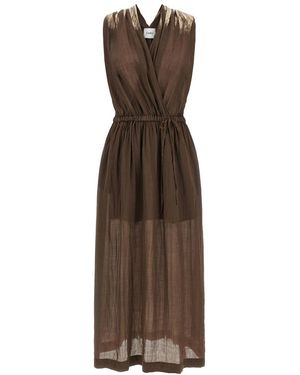 Nude Crossed V-Neck Maxi Dress - Brown