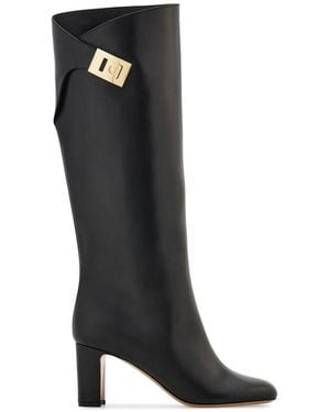 Ferragamo Leather Hug Boots - Black