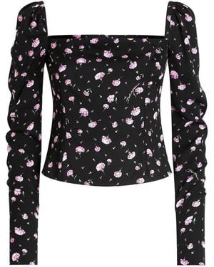 Dolce & Gabbana Square Neck Floral Print Top - Black
