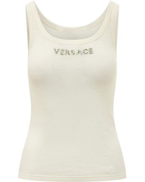 Versace Logo Scoop Neck Top - Natural