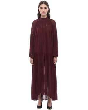 Stella McCartney Pleated Mock Collar Maxi Dress - Red