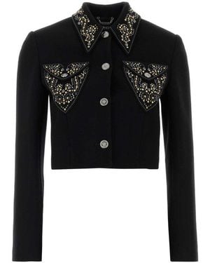 Versace Embellished Shirt Collar Jacket - Black
