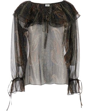 Saint Laurent Saint Laurent Pleated Metallic Silk Blouse - Black