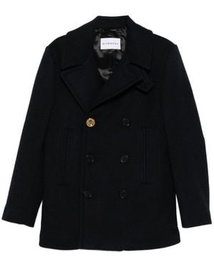 Givenchy Dark Double-Breasted Pea Coat - Black