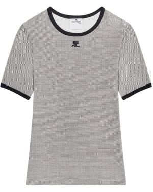 Courreges Houndstooth Round Neck T-Shirt - Gray