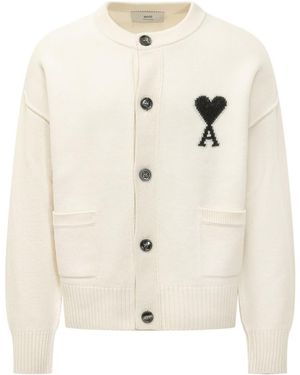 Ami Paris Logo Cardigan - Natural