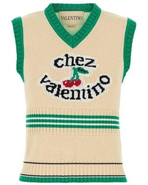 Valentino Cream Cotton Vest - Green