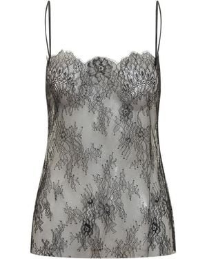 Alberta Ferretti Lace Sweet Heart Neck Top - Gray