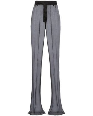 Prada Organza Semi-Sheer Flared-Leg High-Rise Silk Pants - Blue