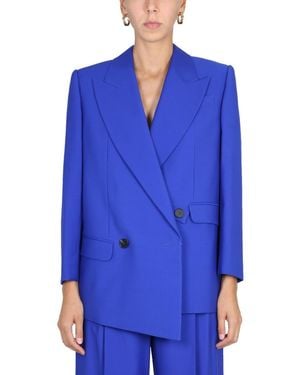 McQueen Solid Peaked Lapel Blazer - Blue