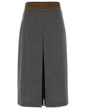 Prada Solid Midi Skirt - Gray