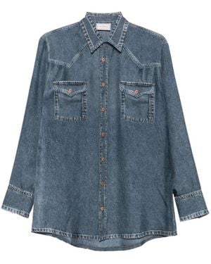 Pierre Louis Mascia Denim-Print Silk Shirt - Blue