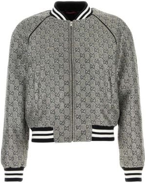 Gucci Embellished Tweed Bomber Jacket - Gray