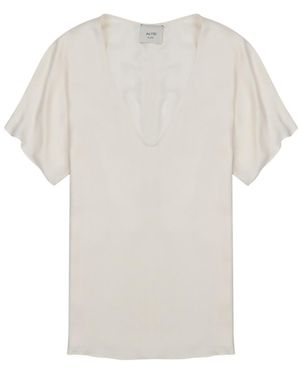 Alysi Solid V Neck Top - White