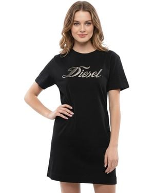 DIESEL Logo Round Neck Mini Dress - Black