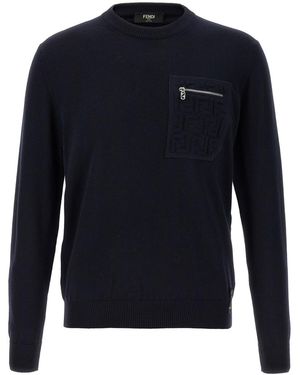 Fendi navy embroidered logo crewneck sweatshirt sale