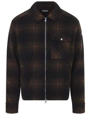 Moncler Check Zip Up Shirt - Black