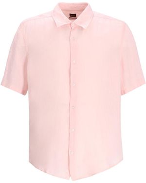BOSS Regular Fit Linen Shirt - Pink