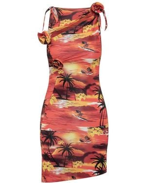 Coperni Printed Square Neck Midi Dress - Red