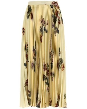 Etro Pleated Midi Skirt With Floral Print - White