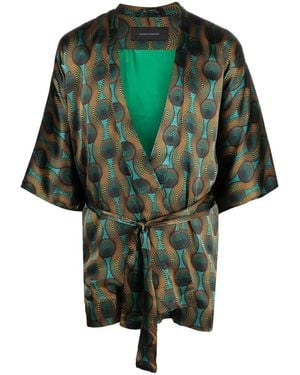OZWALD BOATENG Printed Silk Short Kimono - Green