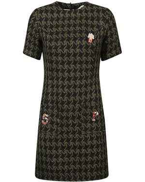 5 PROGRESS Houndstooth Wool Blend Short Dress - Black