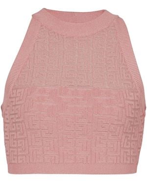 Balmain Metallic Monogram Jacquard Crop Top - Pink