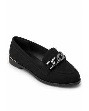 Spot on Chain Detail Flat Loafer Shoes - Black