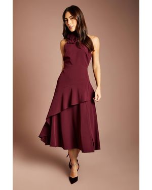 Coast Petite High Neck Corsage Detail Midi Dress - Red