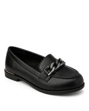 Spot on Chain Detail Flat Loafer Shoes - Black